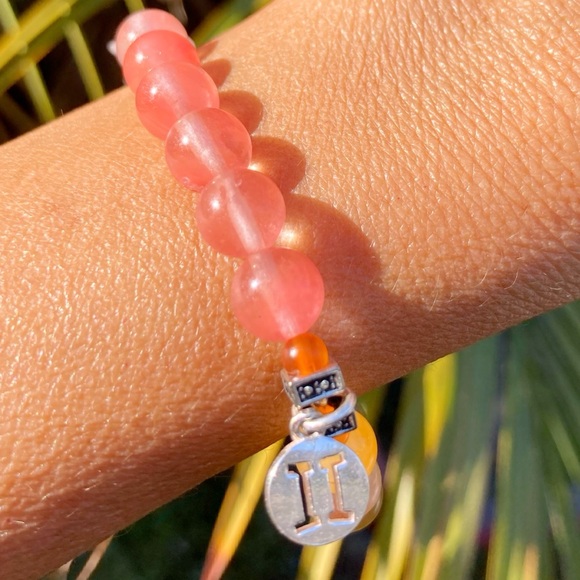 Gemini ♊️ Cherry, Rose Quartz & Jade Bracelet - Picture 2 of 6